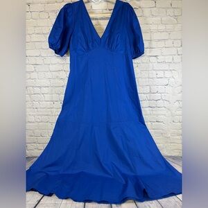 Loft Royal Blue Double V Cotton Romantic Party Coquette Wedding Midi Dress 8